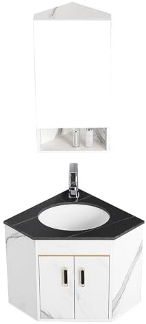 Eckwaschbecken Mit Unterschrank, Moderne Badmöbel, Wandwaschbecken Hängewaschbecken Wandschrank-Set für Kleine Räume, Badmöbel Set für Kleine Bäder