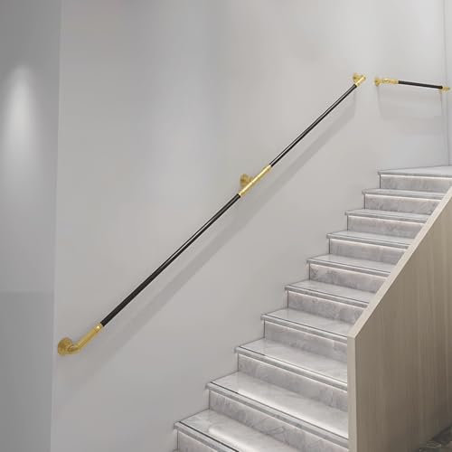 Handlauf Treppe, Rutschfester Treppengeländer Innen und Außen Geländer Wandhandlauf mit Zubehör Handlauf Schwarz Haltegriff Treppe Edelstahl für Treppen, Brüstung, Balkon(80cm)