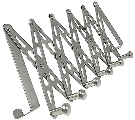 JEWEDECO Schrankhaken mit Platzsparendem Spurenfreiem Design Edelstahl 6-fach Faltbar in Silber für Kleidung und Hüte für Küche und Wohnzimmer