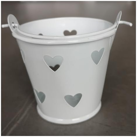 Wisafory Mini Eimer Metall Liebeseimer Hohle Herzform Minieimer mit Tragegriff für Süßigkeiten Gastgeschenke Taufe Tischdeko für Gartenpflanzen Hochzeit Home Party Dekoration Weiß 4 Stück
