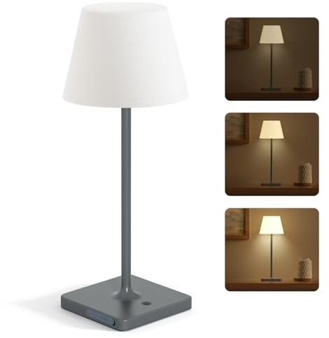 gabless Lampada da tavolo LED con batteria, lampada da tavolo regolabile in intensità, senza fili con controllo tattile, lampada da tavolo con batteria da 4000 mAh (Grigio)