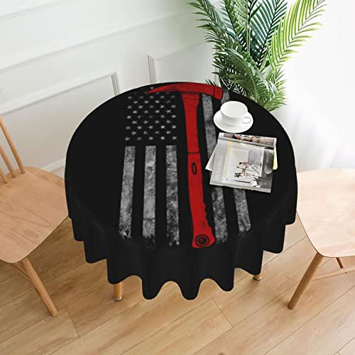 Round Tablecloth 152 Cm, Firefighter Axe Red Line Flag Table Cloth For Round Tables, Wrinkle Free Wipeable Circular Tablecloths, Washable Tablecloths For Kitchen Dining Banquet Party Decorative