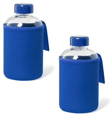 Genérico Duo de Bidones de Cristal 600ml varias combinaciones de colores, 2 Botellas de cristal, 2 Bidones de Vidrio, no se pierde el sabor del contenido (Azul y Azul)