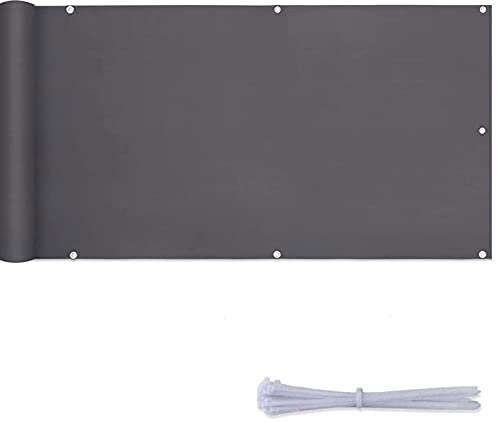 Paravento per balcone, grigio scuro, idrorepellente, 0,8 x 9,5 m, con fascette in nylon e corda, ideale per proteggere il balcone.