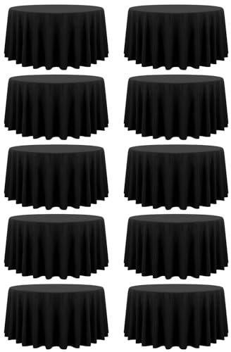 FXKS 10 Stück Schwarz Runde Tischdecke 300 cm,Runde Polyester-Tischdecke | Flecken- und Knitterfeste Tischdeckes,Waschbare Runde Tischdecken aus Stoff für Hochzeit, Bankettparty, Restaurant, Essen