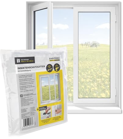 EASYmaxx Mosquitera para ventanas con cierre de gancho y bucle | Red anti insectos recortable hasta 150 x 180cm | Protección adhesiva contra Mosquitos - Fácil instalación [Blanco]