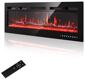 PURFINO Elektrisk öppen spis, 102 cm, flamma i 12 färger och gnista, 900 W/1 800 W, exakt termostat (15–30 °C), pekskärm och fjärrkontroll, perfekt för medelstora väggar