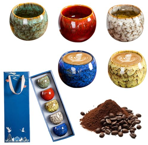 Afenau Espresso Cups Ceramic, 160ML Expresso Coffee Cup Set of 5, Dishwasher Safe Espresso Cup, Without Handle Coffee Cups Ceramic for Espresso Macchiato Cappuccino Moka Tea, Gift Box