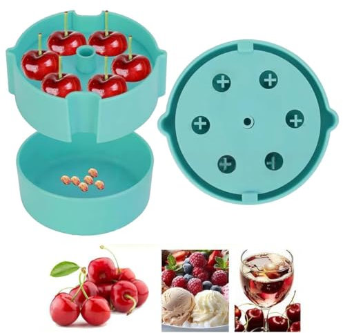 Kirschentsteiner Manuell, EntfernerKirschenentsteiner mit Auffangbehälter, Entkerner Kirschen für Kirschen Oliven Pflaume Küchenwerkzeuge Schnell Entfernen Früchtsteinen (Blau)