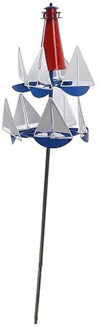 KIMISS Sailboat Windmills Metal Art Sculpture in Vibrant Colors - Unique Lighthouse Sailboat Decoration for Yard and Garden