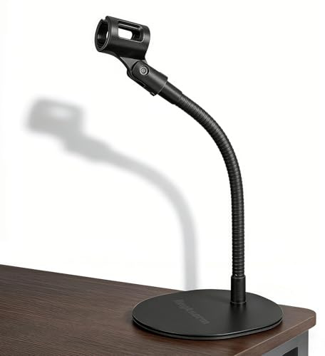 13-IINCH Desktop Microphone Stand - Heavy-Duty Flexible Gooseneck Mic Holder with Elliptical Metal Mount Base for Tabletop, Desk, Podium & Counter Use, KBT58-13