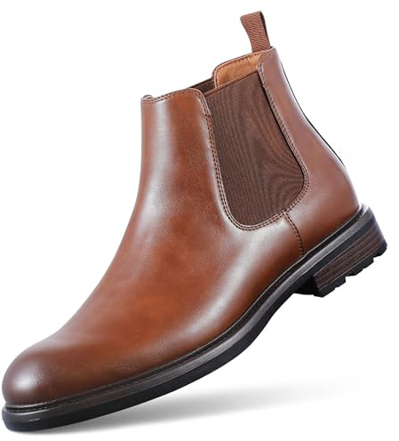 FUNROMAN Men's Chelsea Slip-on Boots Casual Dress Ankle Bootie M02 Brown 10.5