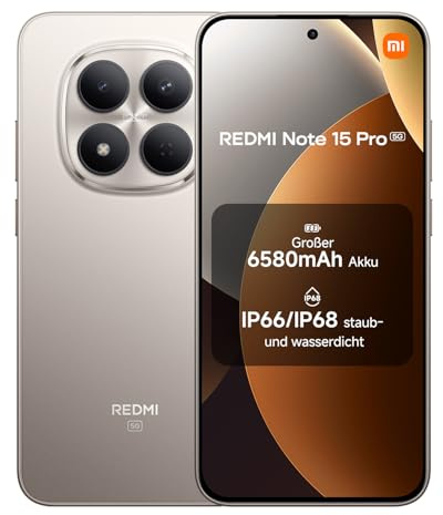 XIAOMI REDMI Note 15 Pro 5G - Smartphone de 8+256GB, Pantalla de 6,83 1.5K AMOLED, MediaTek Dimensity 7400-Ultra, cámara de 200MP, batería de 6580 mAh, Cargador no Incluido, Titanio (Versión ES)