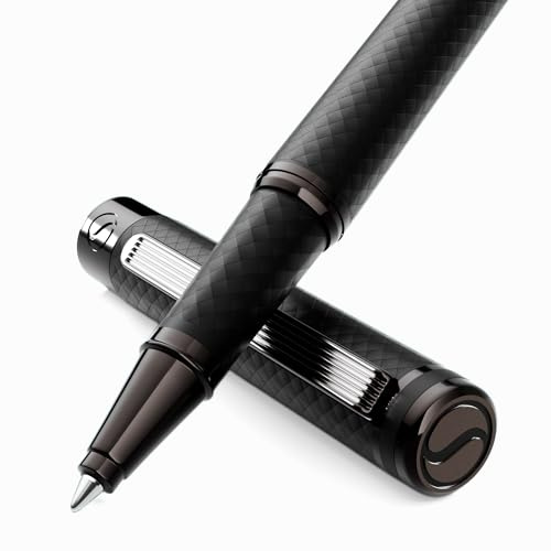 Scriveiner All Black Rollerball Pen - Stunning Luxury All Metal Matt Black Rollerball, Schmidt Refill, Quality Executive Writing Pen for the Office, Journaling or Gift Set for Men & Women