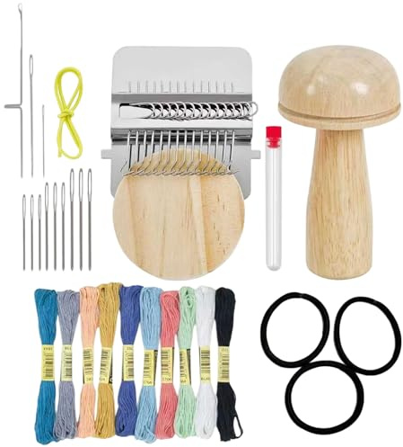 Lainiaoly Mini-Pilz-Stopfwebstuhl-Set – Stopf-Patch-Sets, Strick-Patch-Webstuhl-Set, Patch-Maker-Stricksets, Mini-Stopfwebstühle Mit 14 Haken, Stopfwebstühle Für Kleidung, Socken, Jeans, DIY-Kunst