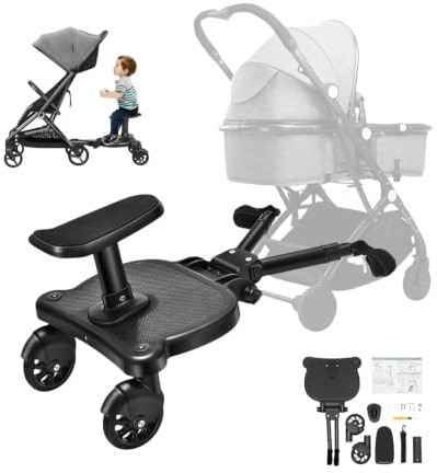 Pedana universale per passeggino con sedile, per passeggino, accessori per passeggino, design a due ruote, fino a 25 kg, adatta per bambini da 2 a 6 anni, colore nero