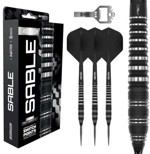 RED DRAGON Darts - Sable Series | Switch Points Powered by Winmau | 90% Tungsten Steeldarts Set | Parallel, Torpedo & Bomb Barrel | Proi Dartpfeile mit Metallspitze | 21g, 22g, 23g, 24g, 25g, 26g