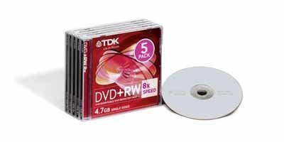 TDK T19352 Rewritable DVD+RW Blank 4.7GB in Jewel Case (Pack of 5) 3-8x Speed