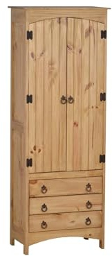 MiaMöbel Hochschrank Mexico Möbel 60x160x35 cm Landhausstil Massivholz Pinie Honig