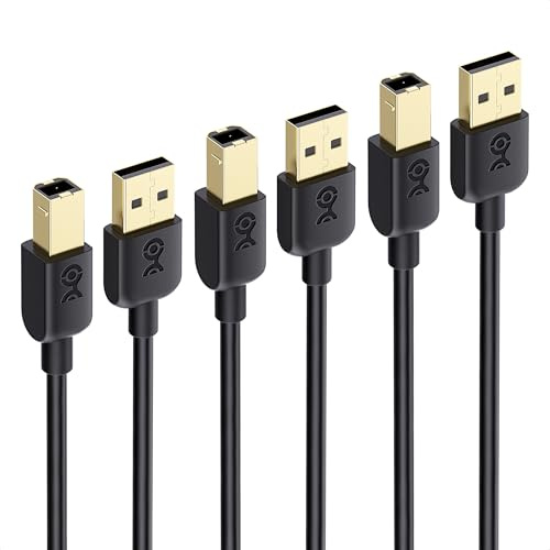 Cable Matters 3-Pack USB Printer Cable - 6ft, USB A to B Cable, Compatible with Printer, External Hard Drive, Audio Interface, Scanner, MIDI Controller, MIDI Keyboard, Black