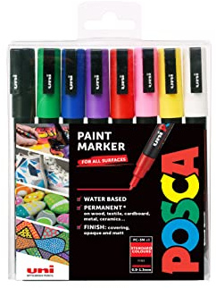 POSCA PC-3M Fine Tip Acrylic Paint Marker Pens, 8 Assorted Colours, For All Surfaces (Pack of 8 Pens)