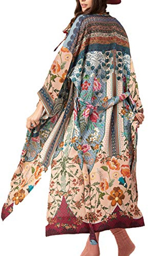 L-Peach Donna Stampato Kimono Abito da Spiaggia Parei Copricostume Copribikini Cover ups