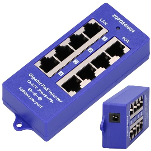 EXTRALINK PoE Injector - Plug & Play - Gigabit Ethernet - 4 Porte PoE+ - Funzionamento Silenzioso e Indicatore LED - Compatto e Versatile per Telecamere IP, Telefoni VoIP, Access Point - MODE B