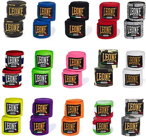 LEONE 1947 Handbandagen Teilelastisch 2,5m / 3,5m / 4,5m lang - Boxbandagen MMA Boxen Bandagen Wickelbandagen Boxen Muay Thai - Diverse Farben und Längen (Blau, 4,50m)