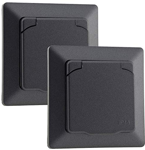 2 prises de courant MILOS avec couvercle IP44 anthracite avec cadre