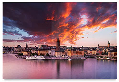 BilderKing Schönes Acrylglasverbund-Bild 90x60cm Stockholm. EIN Elegantes, modernes 8mm Acrylbild Sonnenaufgang für Wohnzimmer, Schlafzimmer, Flur, Küche. Mit Befestigung für schwebende Optik