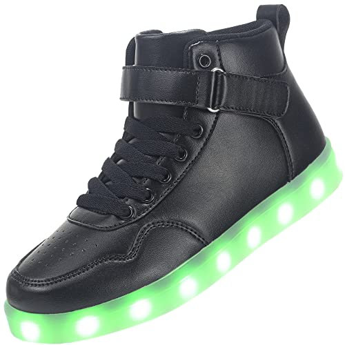 APTESOL Kinder LED Schuhe High-Top Licht Blinkt Sneaker USB Aufladen Shoes für Jungen und Mädchen [Schwarz, EU40]