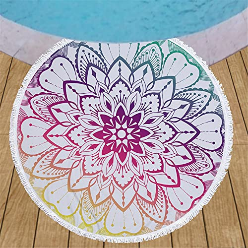 oneforus Übergroßes rundes Strandtuch Mikrofaser Stranddecke Mandala Yogamatte Tapisserie Dekor Strand Roundie Fringe Mehrzwecktuch Strandgeschenke für Frauen