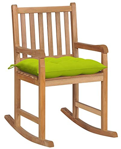 YITHOPI (Wir Versenden Schnell)-Rustikaler Massivholz-Schaukelstuhl, Sessel,für Draussen,Wohnzimmer,Schlafzimmer,Terrasse,Balkon,mit bequem und abnehmbar Hellgrünem Kissen Massivholz Teak
