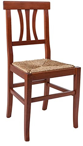 Dmora Sedia da soggiorno o cucina, stile country, struttura in legno con fondello in paglia, cm 42.5x42h89, colore Noce