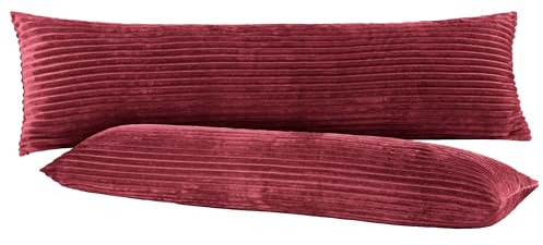 BaSaTex Winter-Plüsch Kissenbezug, 2er Pack, 40x145 cm, Bordeaux | Winter Plüsch, Kuschelig Weich, Für Seitenschläferkissen, Öko_Tex Zertifiziert, mit Cord Struktur