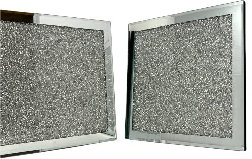 Crystal Crown® Manteles individuales con relleno de diamante triturado de cristal plateado – Placa rectangular de cristal triturada espejada – Decoración del hogar – Exhibición de cocina llamativo –
