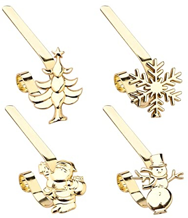 Weihnachtsstrumpf Halter 4 Stück Gold Weihnachtsstrumpf Aufhänger Metall Mantel Strümpfe Kleiderbügel Kamin Haken Nikolausstrumpf Tisch Handtaschenhalter für Weihnachtsstrumpf Kamin Party Dekoration