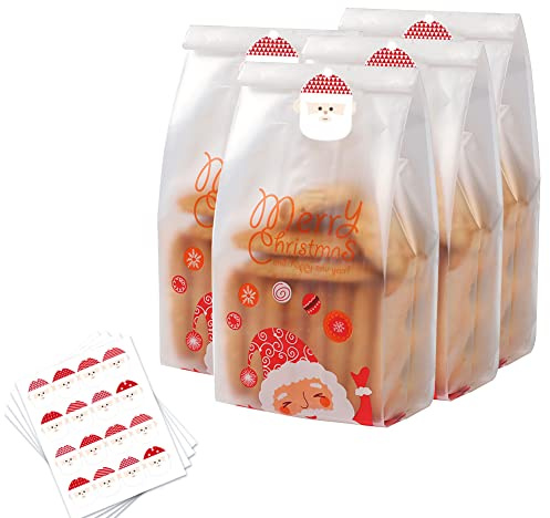50 st söta julpåsar jul kakor påsar genomskinliga godispåsar med klistermärken jultomten plastpåsar för tårta godis choklad mellanmål bageribröd cupcake munkar jul party gåva wrapping bag