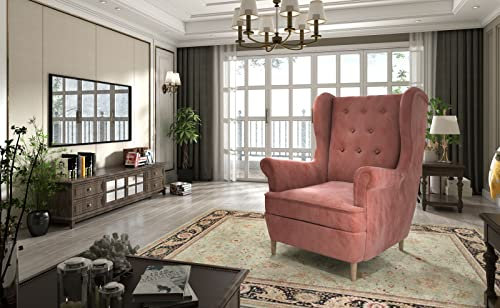All4All Ohrensessel mit Armlehnen Armlehnesessel Argo Polstersessel Gesteppt Kaminsessel Relaxsessel Skandinavisch Grau Grün Rosa Gelb Bequem Rot vielen Farbe Modern 23 (ARF_04)