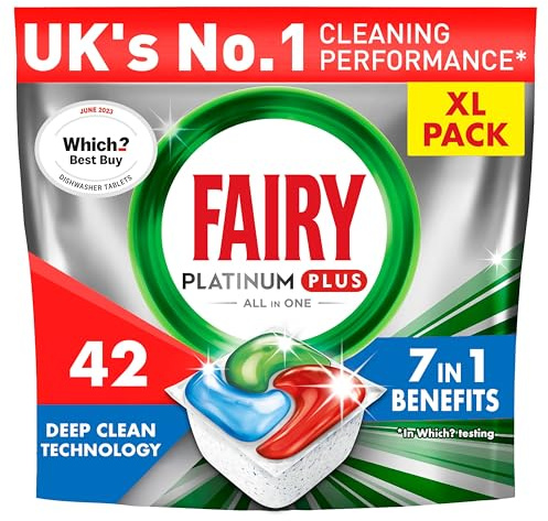 Fairy Platinum Plus djuprengöring diskmaskintabletter, färsk örtbris, 42 surfplattor, tar bort slöhet och förhindrar kalk