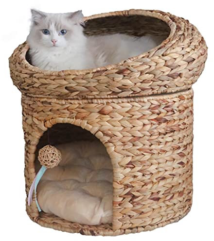 SIDID Katzenbett Höhle Beige für Große Katzen Katzenhöhle Waschbar mit 2 Kissen Katzenhaus Indoor Handgefertig, für Kleines Haustier Innen (6 Farben) (Color : E)