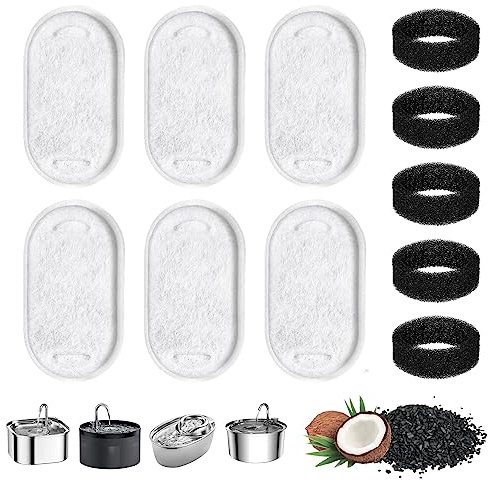 12Pcs Cat Water Fountain Filters, Cat Fountain Filters Set | Incl 6Pcs Activated Carbon Filter 6Pcs Foam-Filter, Pet Fountains Filter Replacement for 3.2L/2L Cats Drinking Dispenser