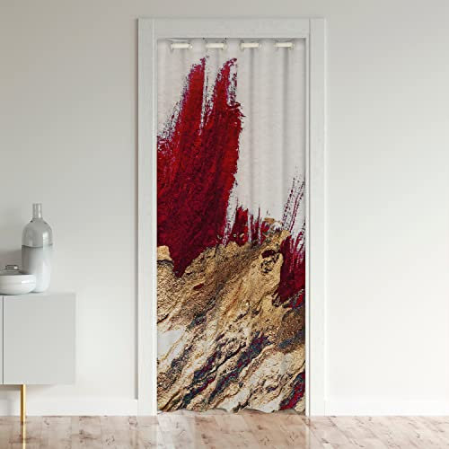 Tenda per porta per bambini, colore rosso, 106 x 203 cm, motivo oro rosso, per armadio, porta, per camera da letto, per adolescenti, decorazione astratta, divisorio, tenda in stile moderno, trattamen
