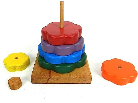 Jamso Design Holzblumen-Stapelspiel, Stapelspiel Motorikspiel Steckspiel Holz