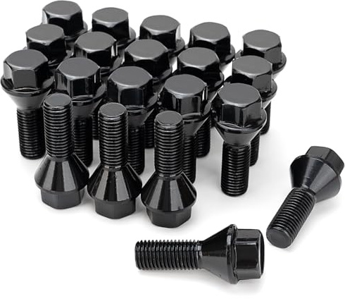 20pcs Wheel Lug Bolts M12x1.25 for 2014-2022 Jeep Cherokee, Upgrade 19mm Hex Length 28mm, Replace# 611-005 Compatible with Dodge Dart, Compass, Renegade, Chrysler (Black)
