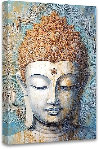 CCWACPP Buddha-Zen Leinwand-Kunst, Mandala-Blume, Bild, Gold-Buddha-Statue, Gemälde, Druck, modernes Kunstwerk, Wohnzimmer-Dekorrahmen (Buddha – 3, 60L x 40B cm)
