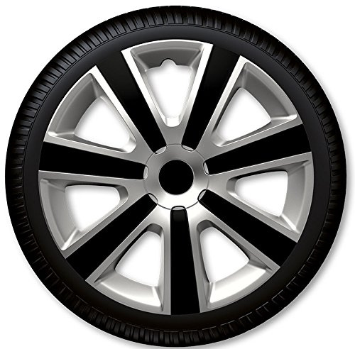 Luckyberg Radkappen 13 Zoll VR | Zierkappen in vielen Farben, Radzierblenden 4er-Set für die meisten Automarken und Stahlfelgen. Felgenabdeckung für Autofelgen. (Silver/SCHWARZ)