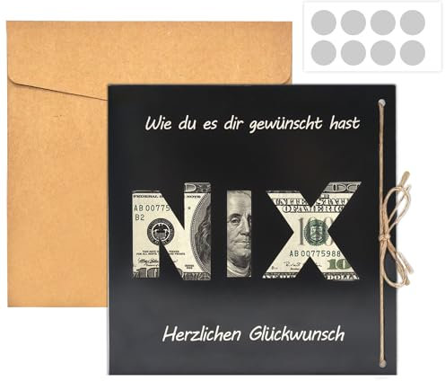 YXHZVON Geldgeschenk Verpackung, Geldgeschenk mit Umschlägen als Grußkarte für alle die Sich Nichts wünschen, Individuelles Geschenk NIX für Geburtstag Reisen Urlaub Hochzeit (Schwarz)