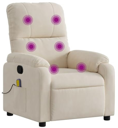 vidaXL Poltrona Massaggiante Reclinabile Beige in Tessuto Microfibra