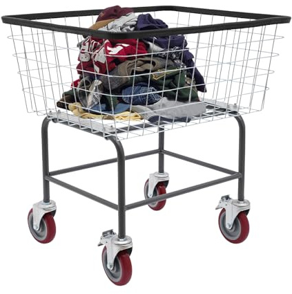 Wire Laundry Cart, Steel Wire Rolling Laundry Basket W/Wheels (2 With Brakes), Commercial Laundry Basket Cart, Storage Organizer Service Carts For Hotel, Mall, Market, Load Capacity 110lbs